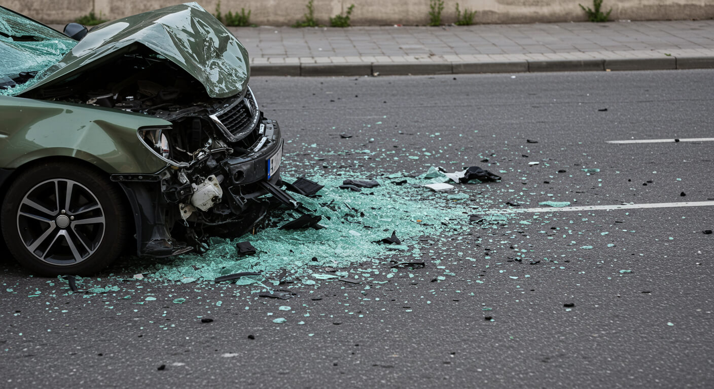 a crashed car on the street