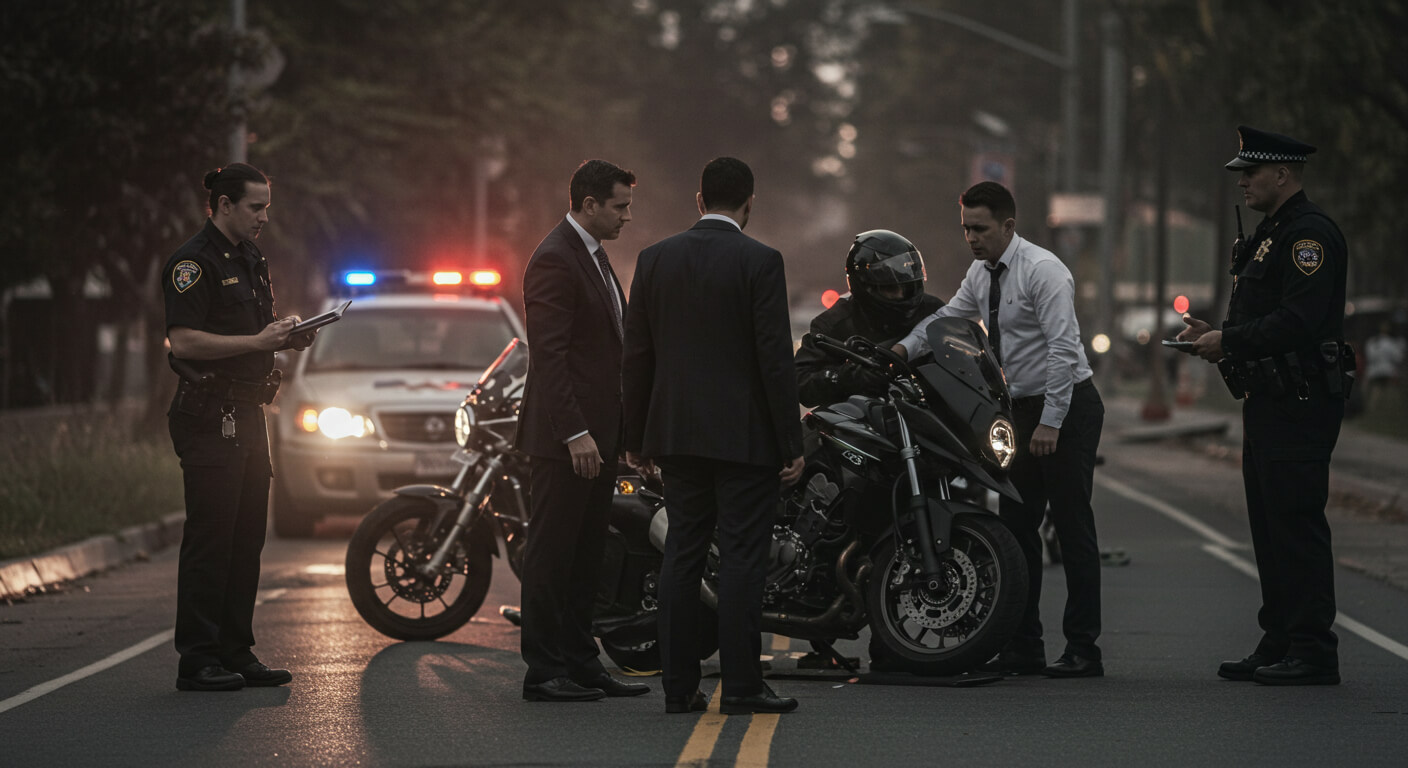 a group of men standing next to a motorcycle