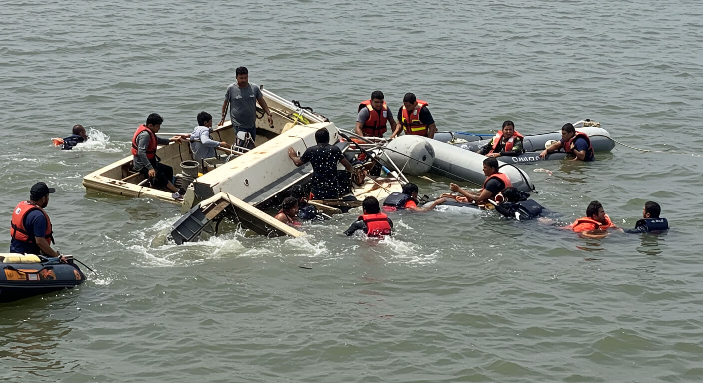 a group of people in a boat in water