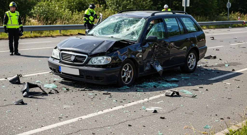 a car with a broken windshield