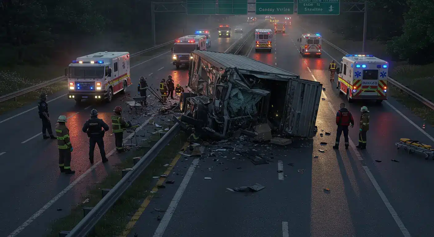 a truck accident on the road
