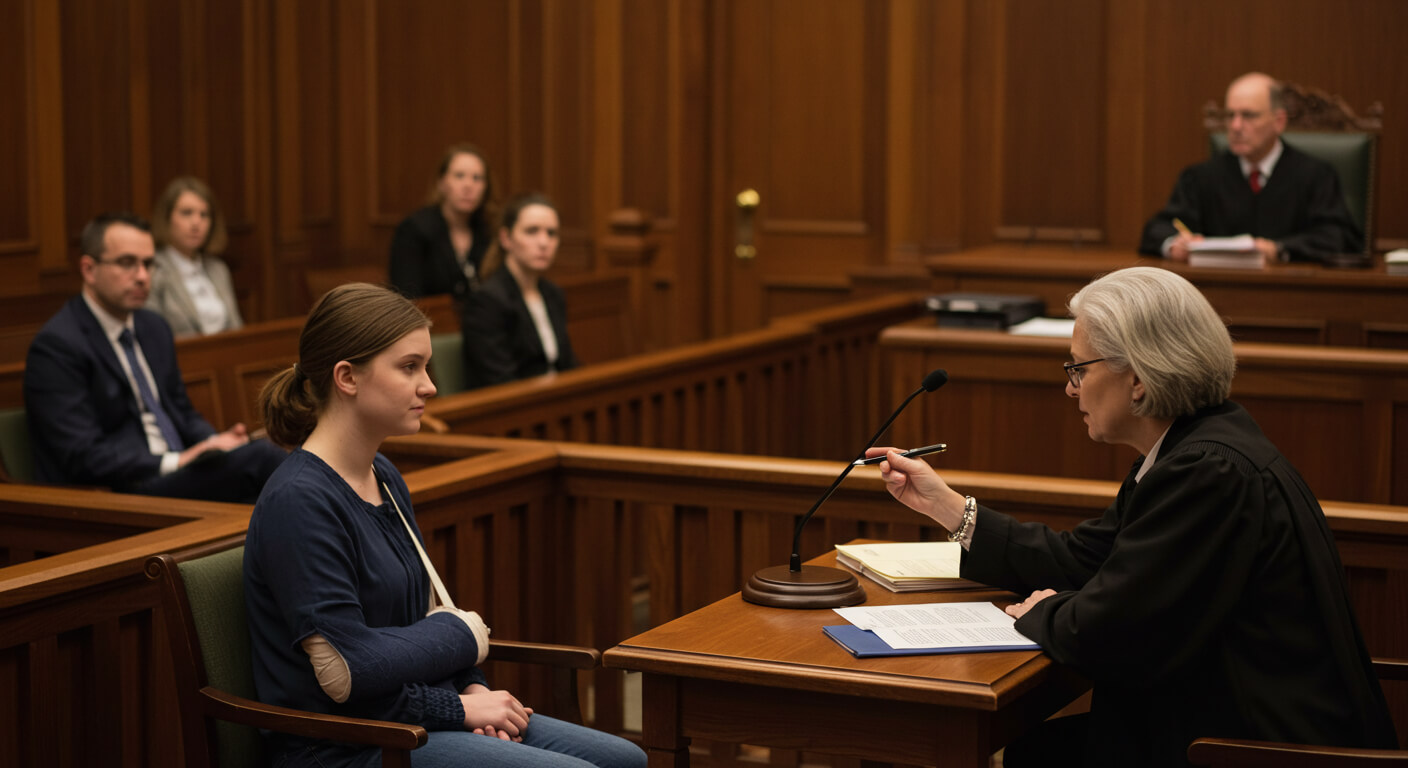 a woman sitting at a table with a microphone in front of her