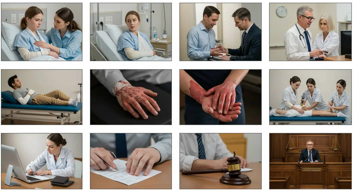 a collage of images of people in a hospital