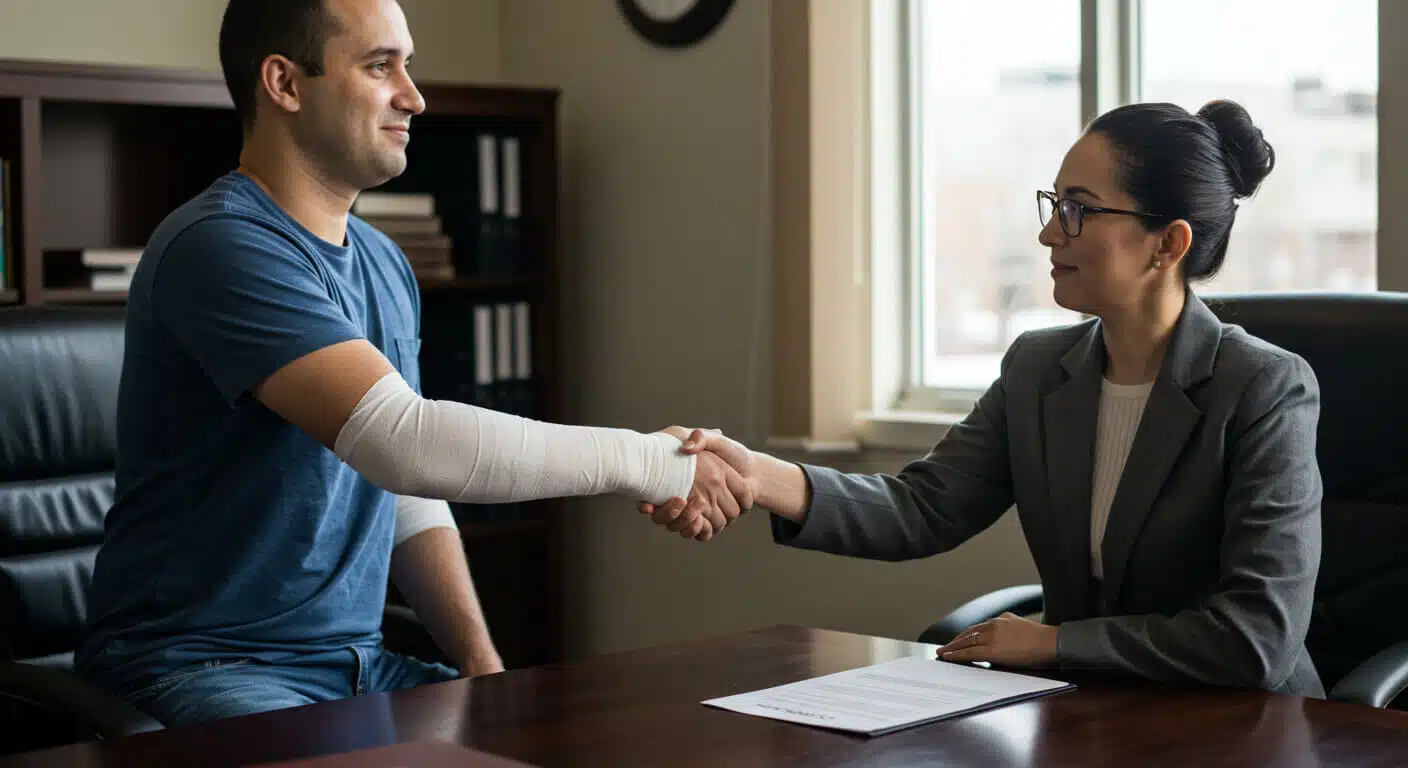 a man shaking hands with a woman