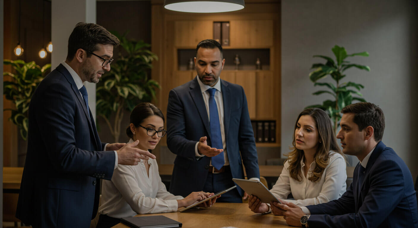 a group of people in a meeting