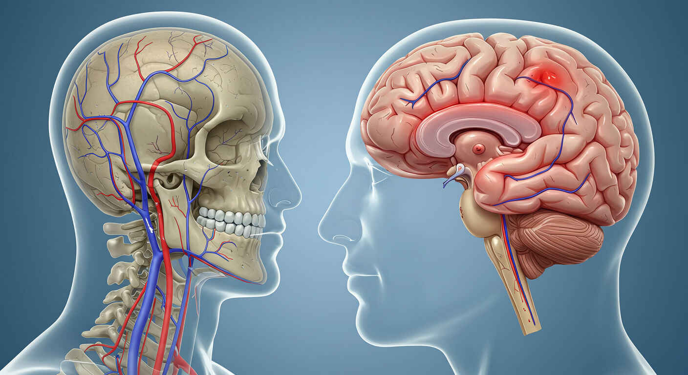 a side view of a human skull and brain