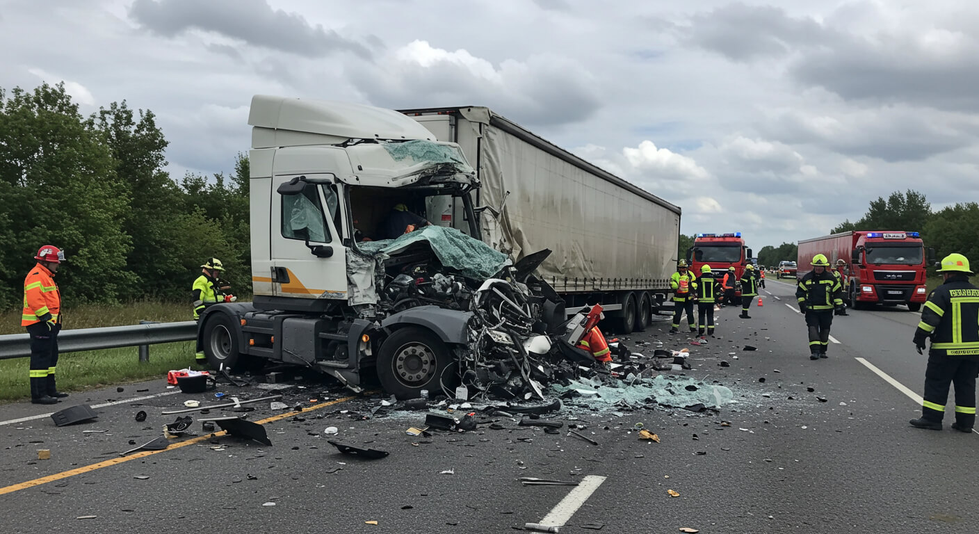 a truck with a wrecked semi truck