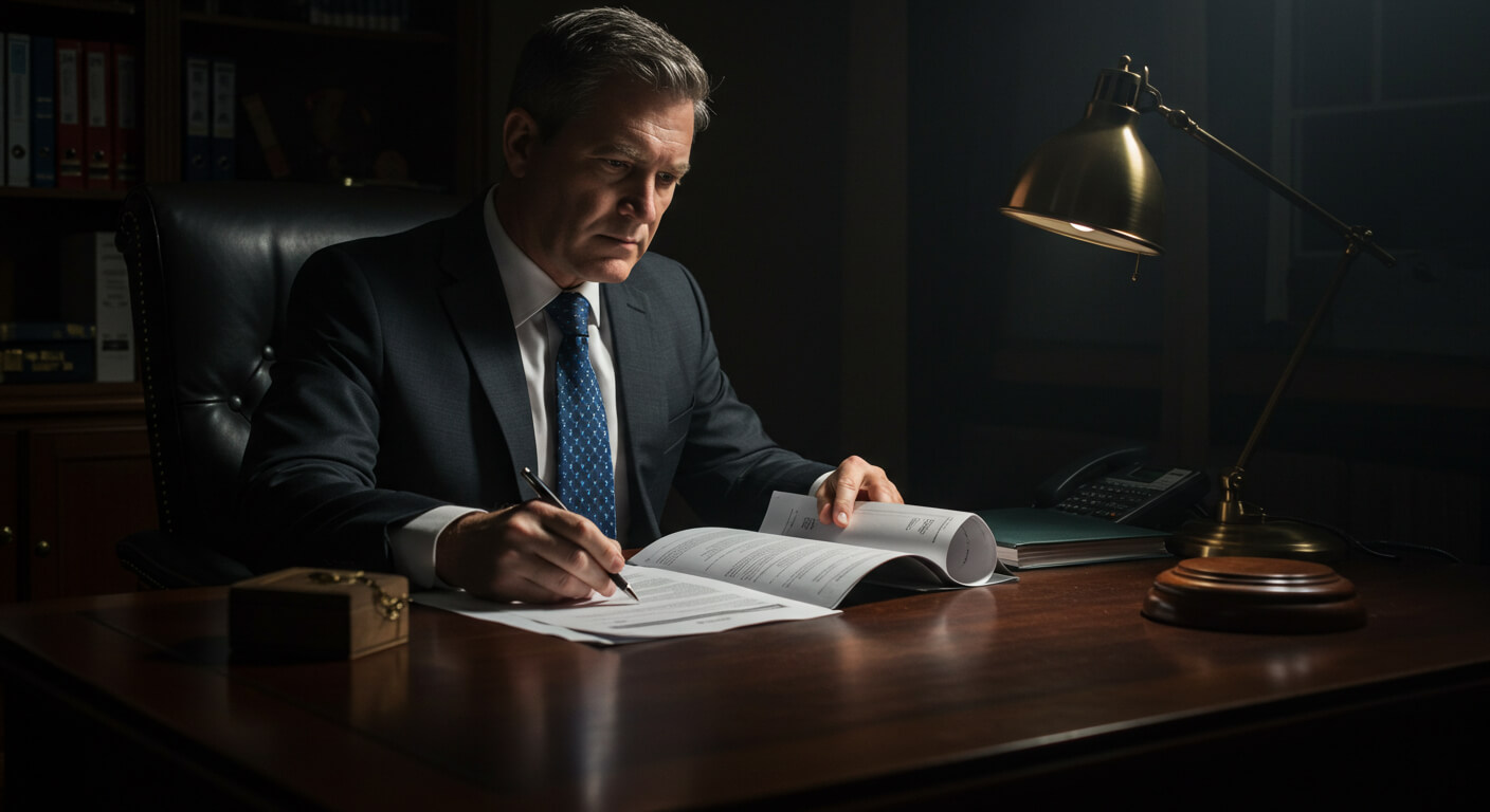 a man in a suit and tie writing on a book