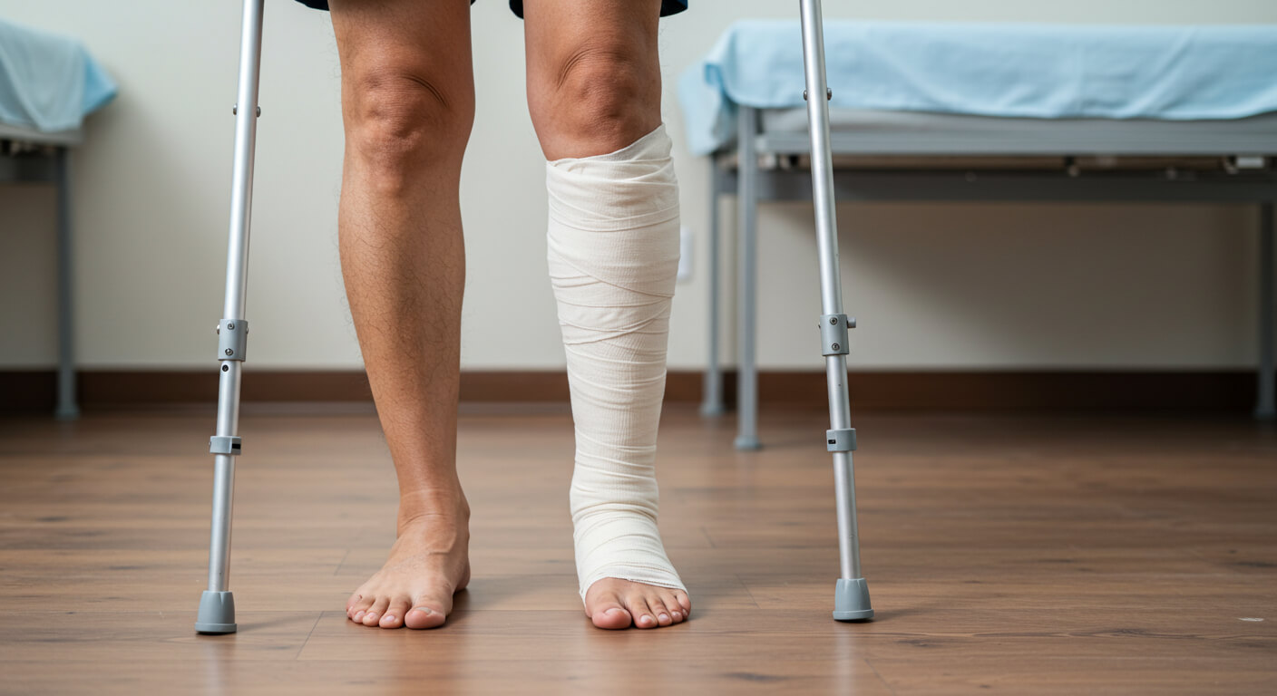 a person with a bandaged leg