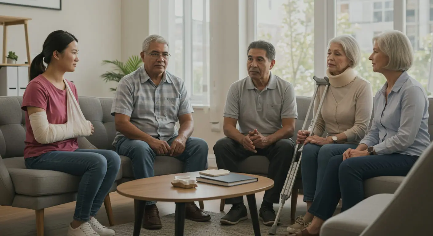 a group of people sitting in a circle
